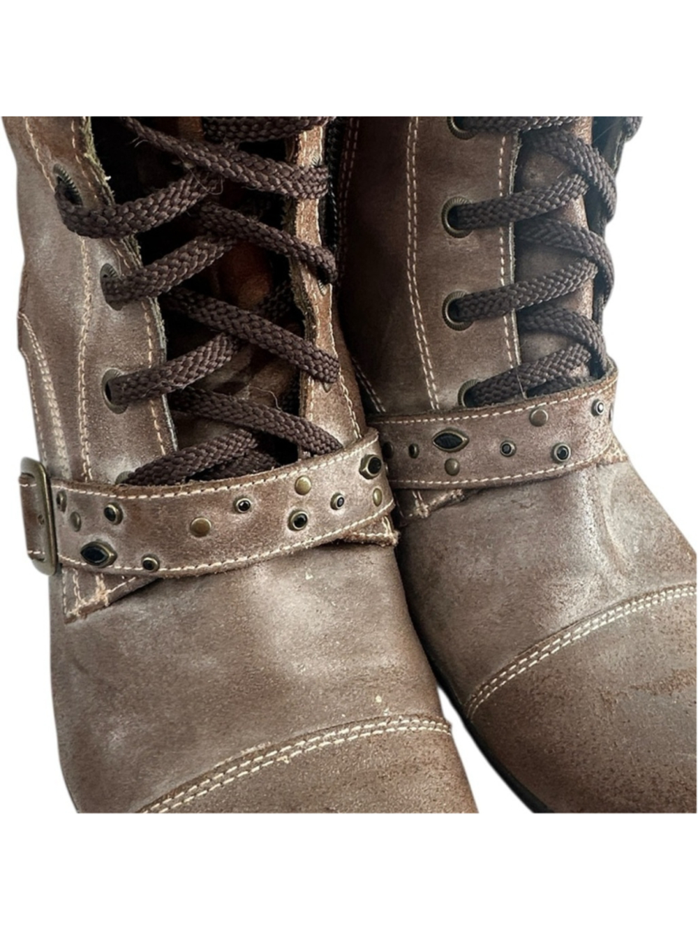 Taos boots cadette 2 Brown Leather Boots studded lace up zipper comfort sz 10 - Picture 8 of 13